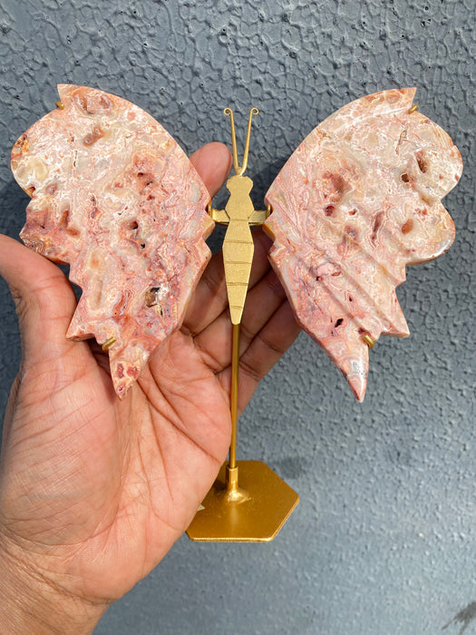 Pink Crazy Lace Agate Butterfly On Stand CB04