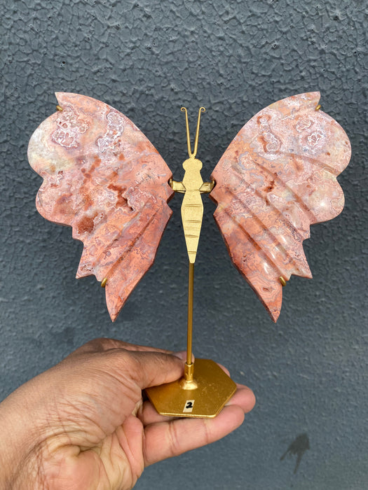 Pink Crazy Lace Agate Butterfly On Stand CB01