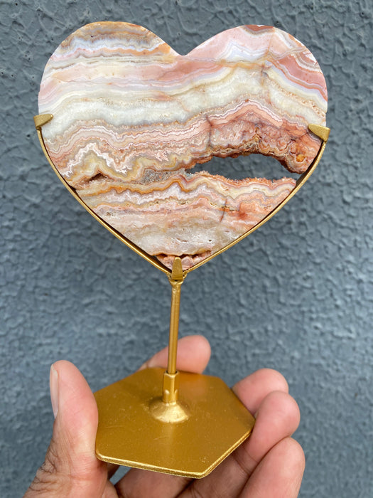 Pink Crazy Lace Agate Heart with stand CH05