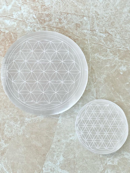 Selenite Engraved Charging Plate- Round 8cm BOGO Buy One Get One Free