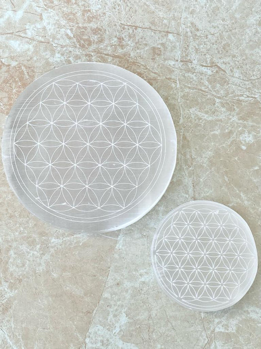 Selenite Engraved Charging Plate- Round 10cm BOGO Buy One Get One Free