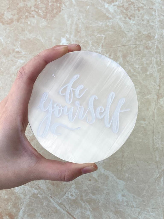 Selenite Engraved Charging Plate- Round 10cm BOGO Buy One Get One Free