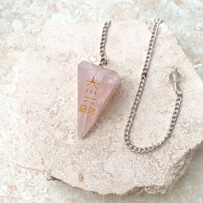 Rose Quartz Symbol Faceted Pendulum