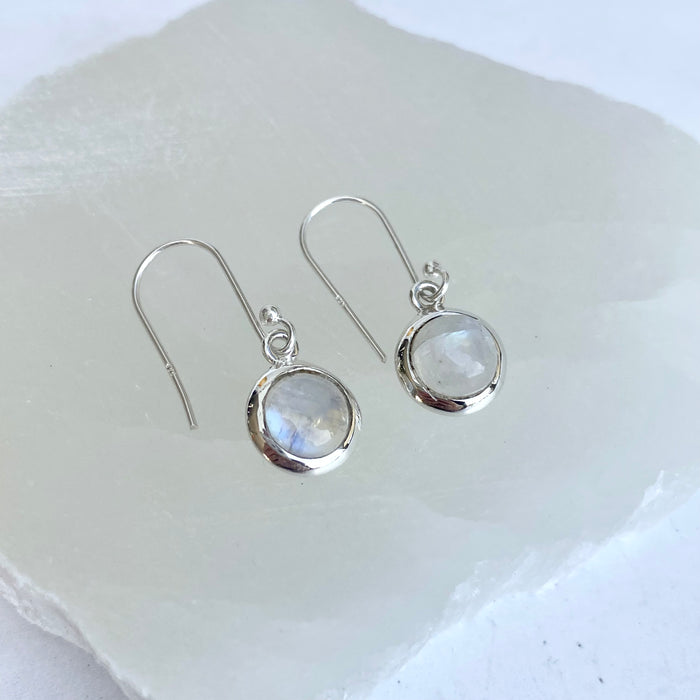 Rainbow Moonstone Round Earrings - RME10