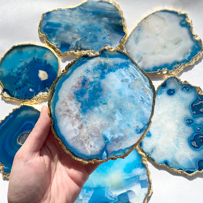 Gold Edge Agate Slice Blue 1pc