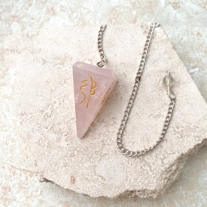 Rose Quartz Symbol Faceted Pendulum