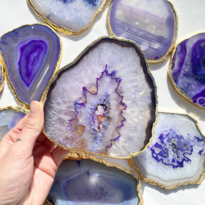 Gold Edge Agate Slice Purple 1pc