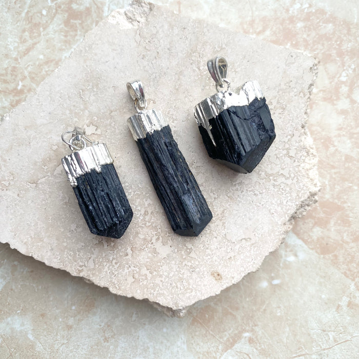 Black Tourmaline Raw Pendant