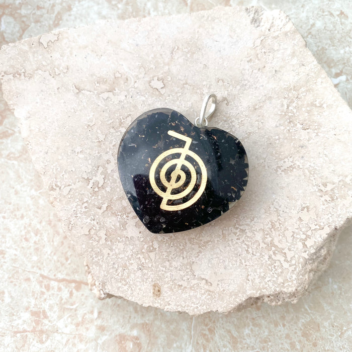 Black Tourmaline Orgonite Heart Pendant - 1pc
