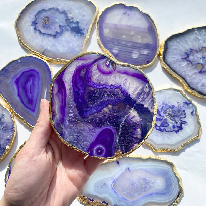 Gold Edge Agate Slice Purple 1pc