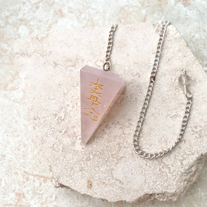 Rose Quartz Symbol Faceted Pendulum