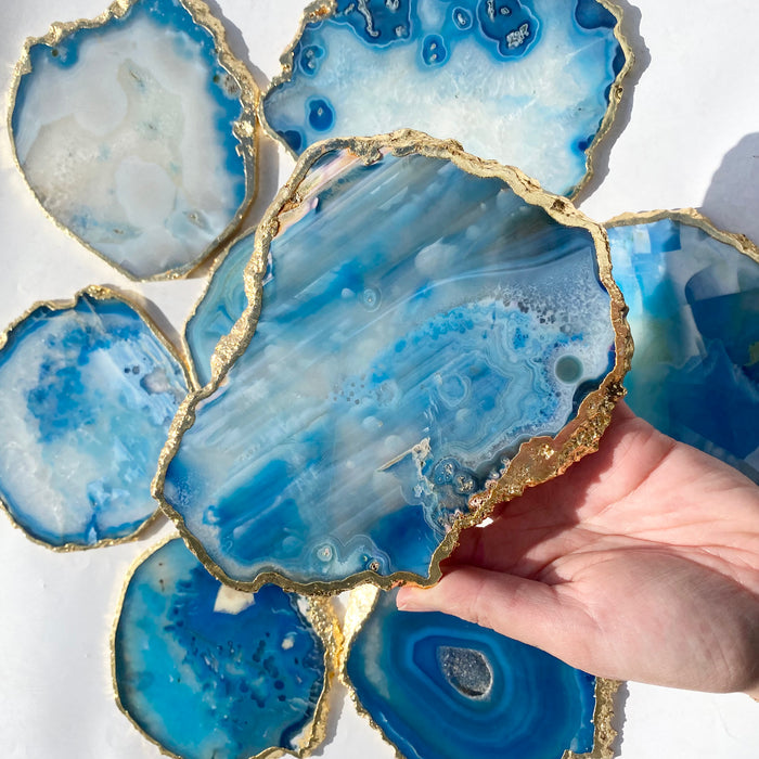 Gold Edge Agate Slice Blue 1pc