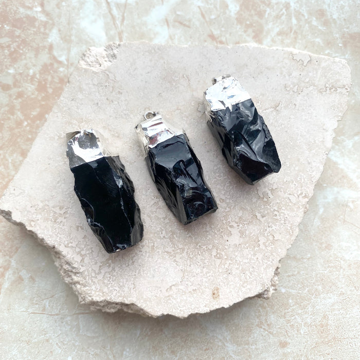 Black Obsidian Raw Crystal Pendant 1pc