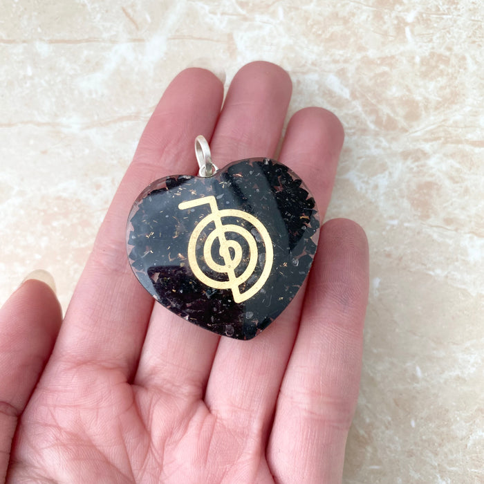 Black Tourmaline Orgonite Heart Pendant - 1pc