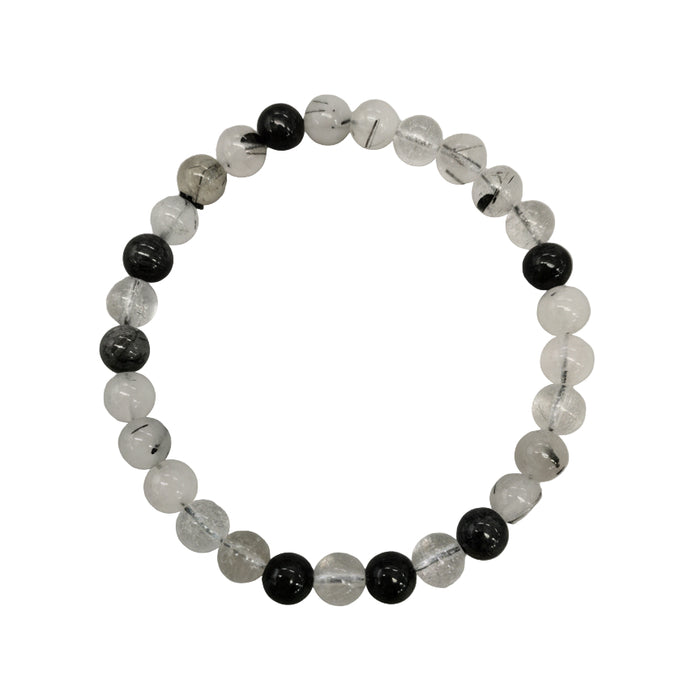Tourmalinated Quartz Bead Bracelet 6mm