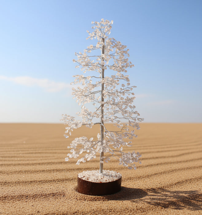 Clear Quartz Tree- Large Silver