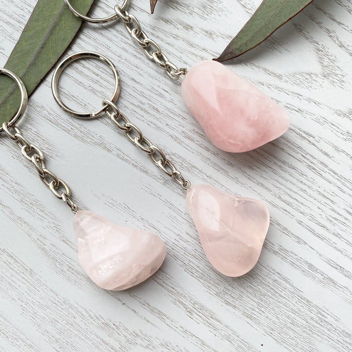 Rose Quartz Tumble Stone Key Ring- 1pc
