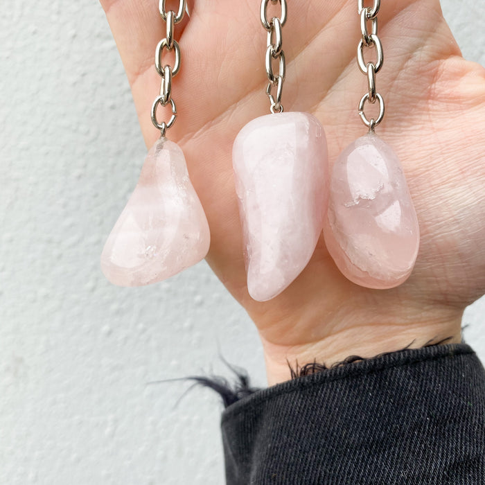 Rose Quartz Tumble Stone Key Ring- 1pc