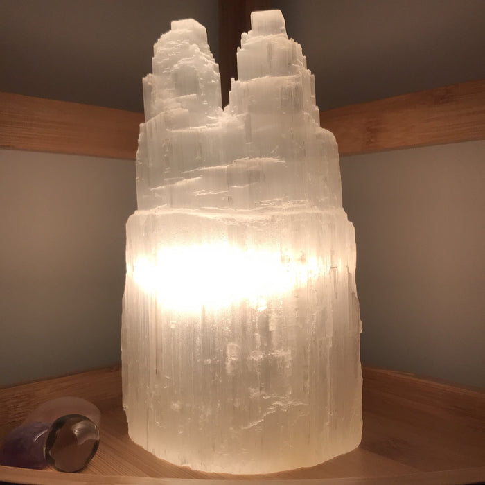 Selenite Twin Lamp 20cm - Warm Light