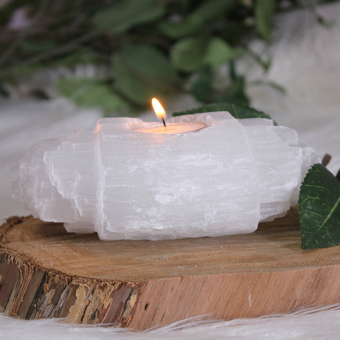 Selenite Wide Candle Holder