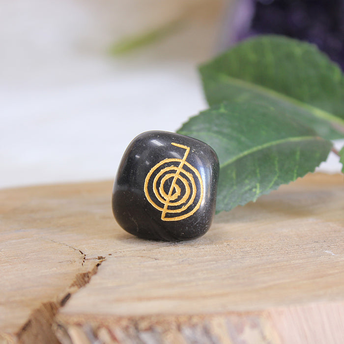 Black Agate - Reiki Symbol Tumbled Stone