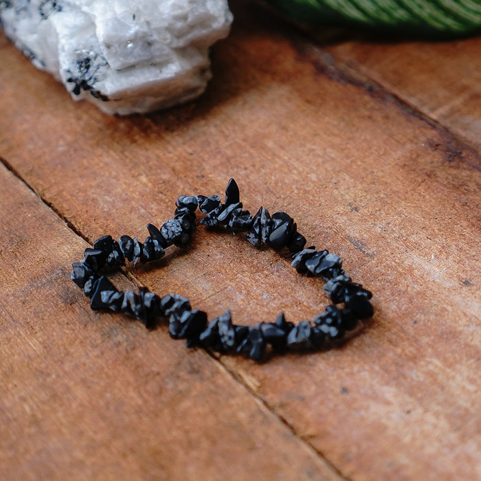 Snowflake Obsidian Chip Bracelet