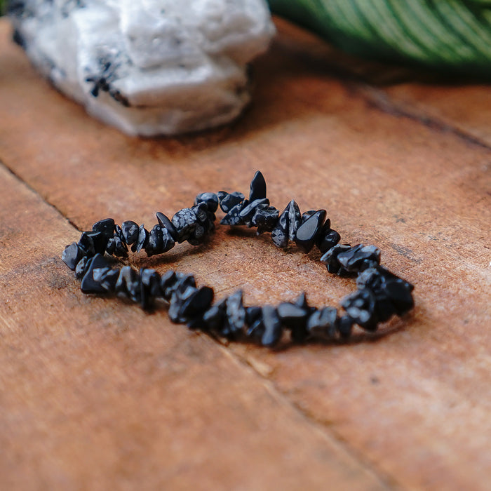 Snowflake Obsidian Chip Bracelet