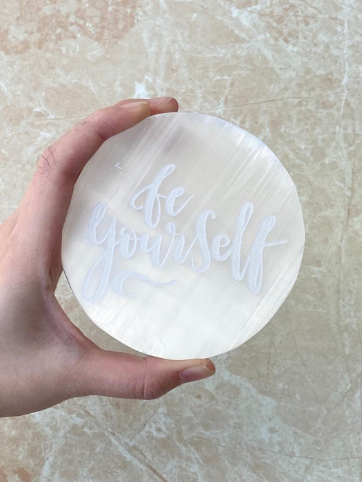 Selenite Engraved Charging Plate- Round 8cm