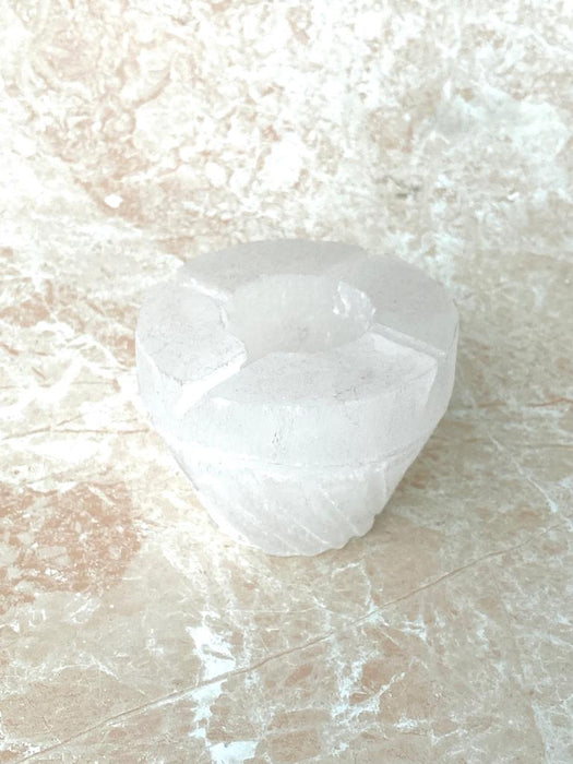 Selenite Flower Pot Candle Holder