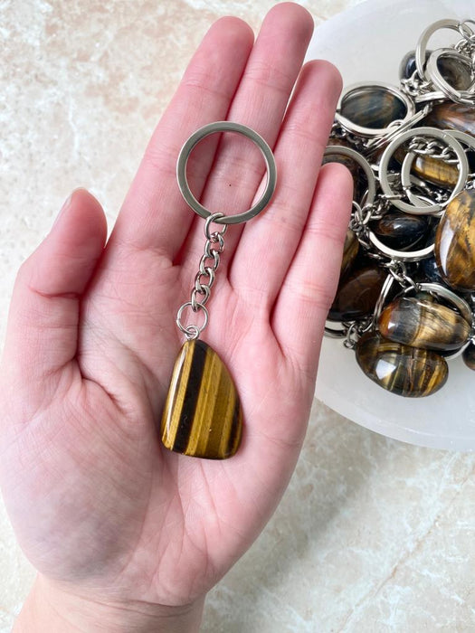 Tigers Eye Tumbled Stone Keyring- 1pc