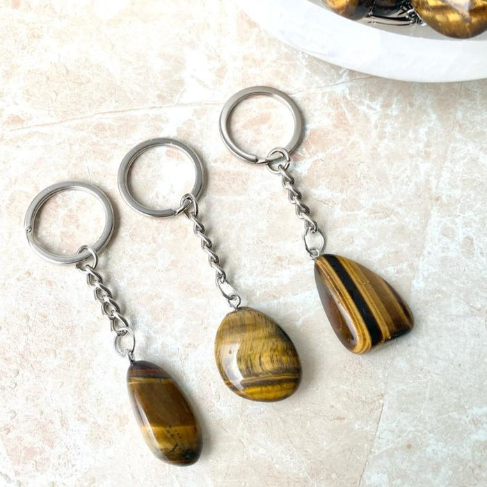 Tigers Eye Tumbled Stone Keyring- 1pc