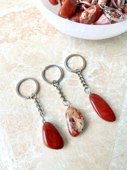 Red Jasper Tumbled Stone Keyring- 1pc