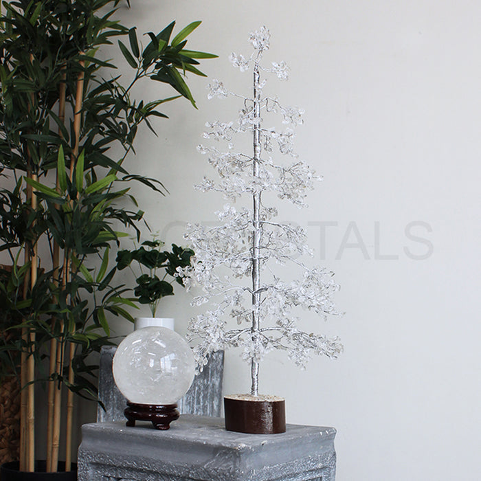 Clear Quartz Tree- Large Silver
