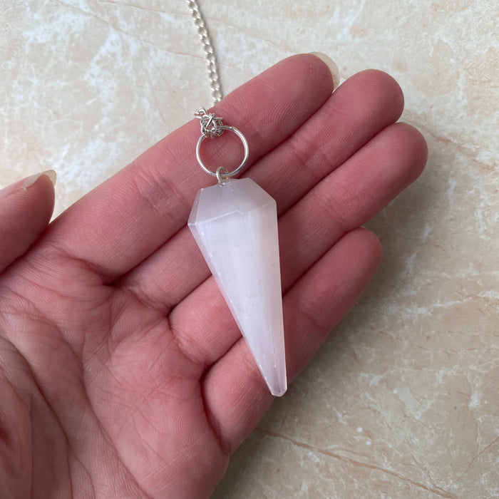 Selenite Faceted Pendulum