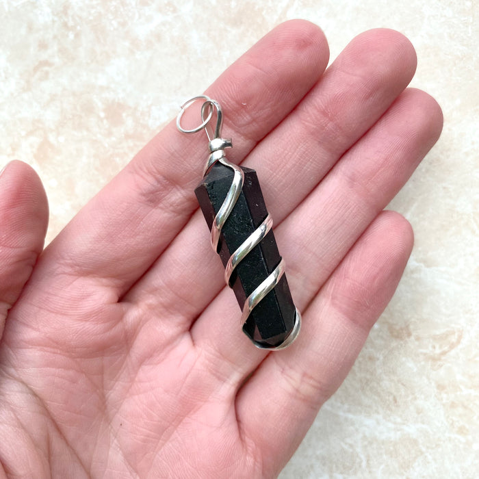 Black Tourmaline Spiral Pendant - 1pc