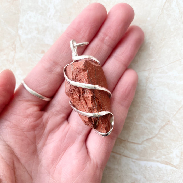 Raw Red Jasper Spiral Pendant - 1pc