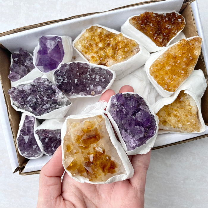 Half Amethyst & Citrine Cluster Box