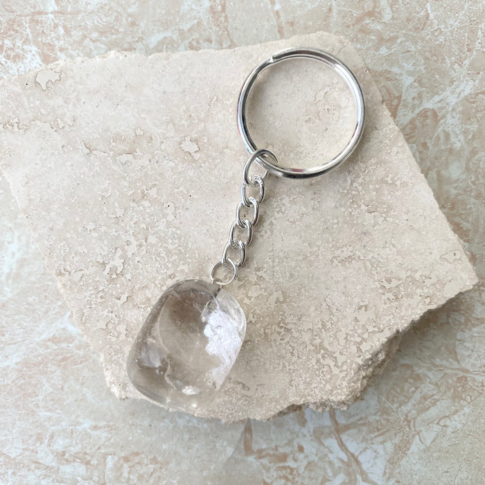 Clear Quartz Tumbled Stone Keyring- 1pc $15
