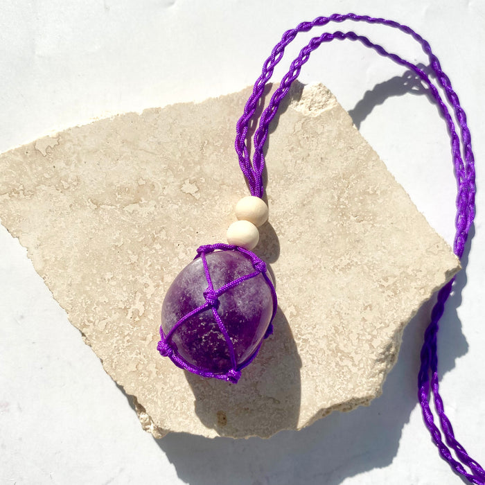 Amethyst Tumbled Macrame Necklace 1pc