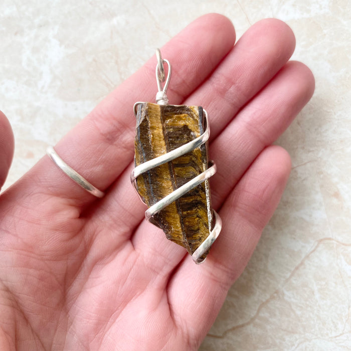 Raw Tiger Eye Spiral Pendant