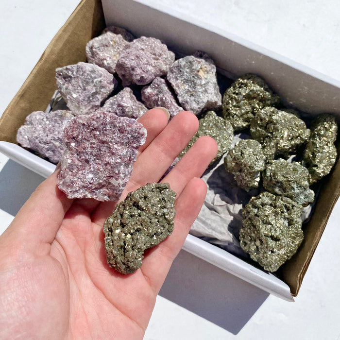 Half Lepidolite & Pyrite Box - Raw