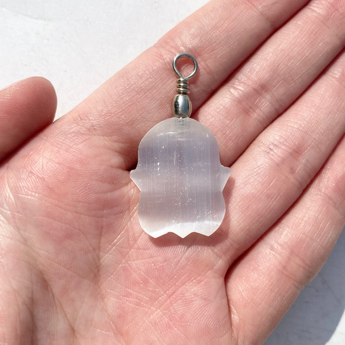 Selenite Hamsa Hand Pendant 1pc