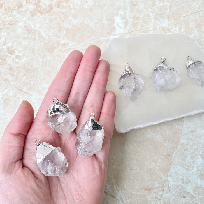 Raw Clear Quartz Crystal Pendant - 1pc