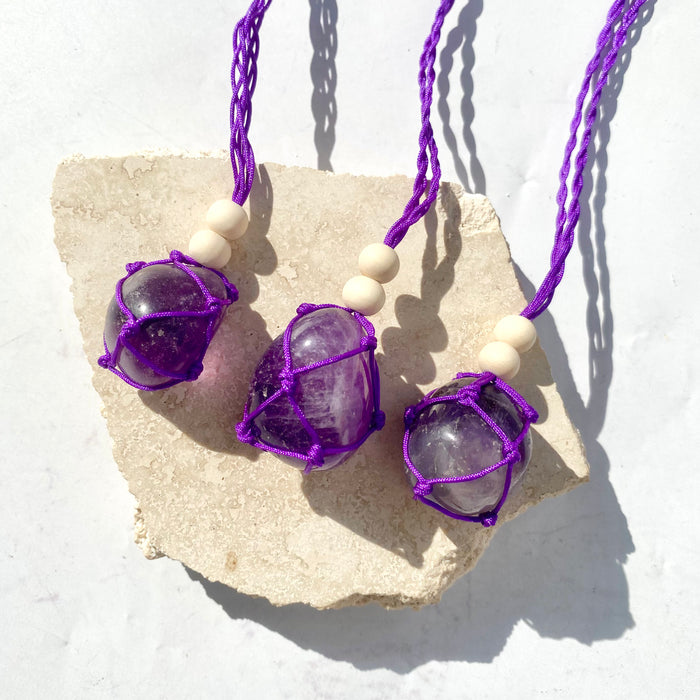 Amethyst Tumbled Macrame Necklace 1pc