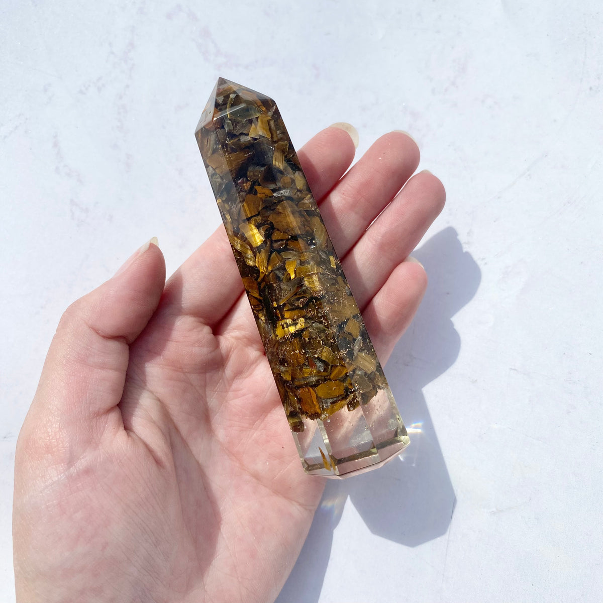 Orgonite Tower Generator Medium - Tiger Eye — Aus Crystals
