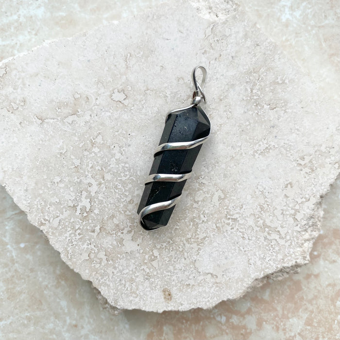 Black Tourmaline Spiral Pendant - 1pc