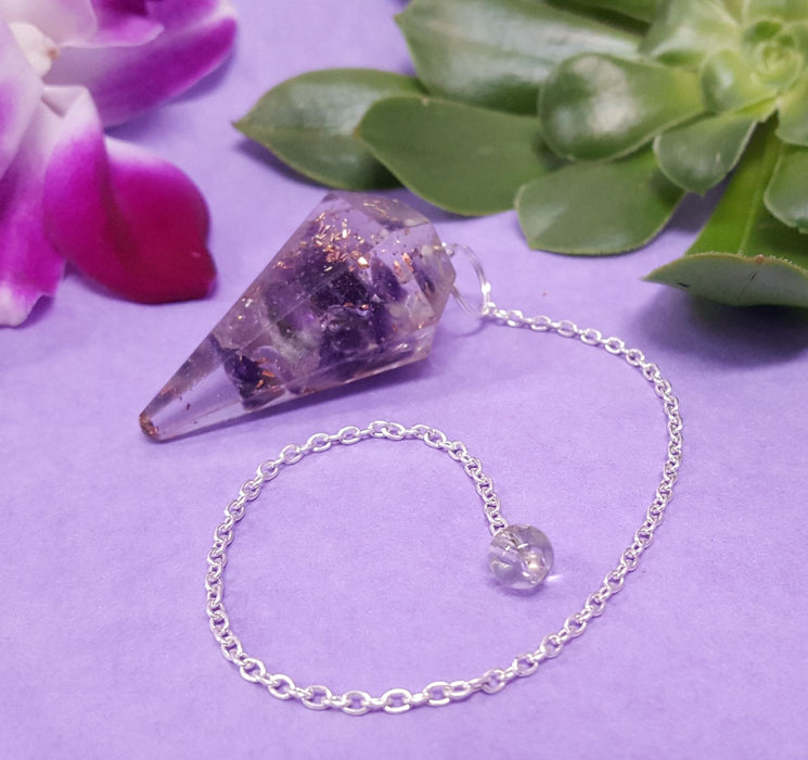 Orgonite Amethyst Faceted Pendulum